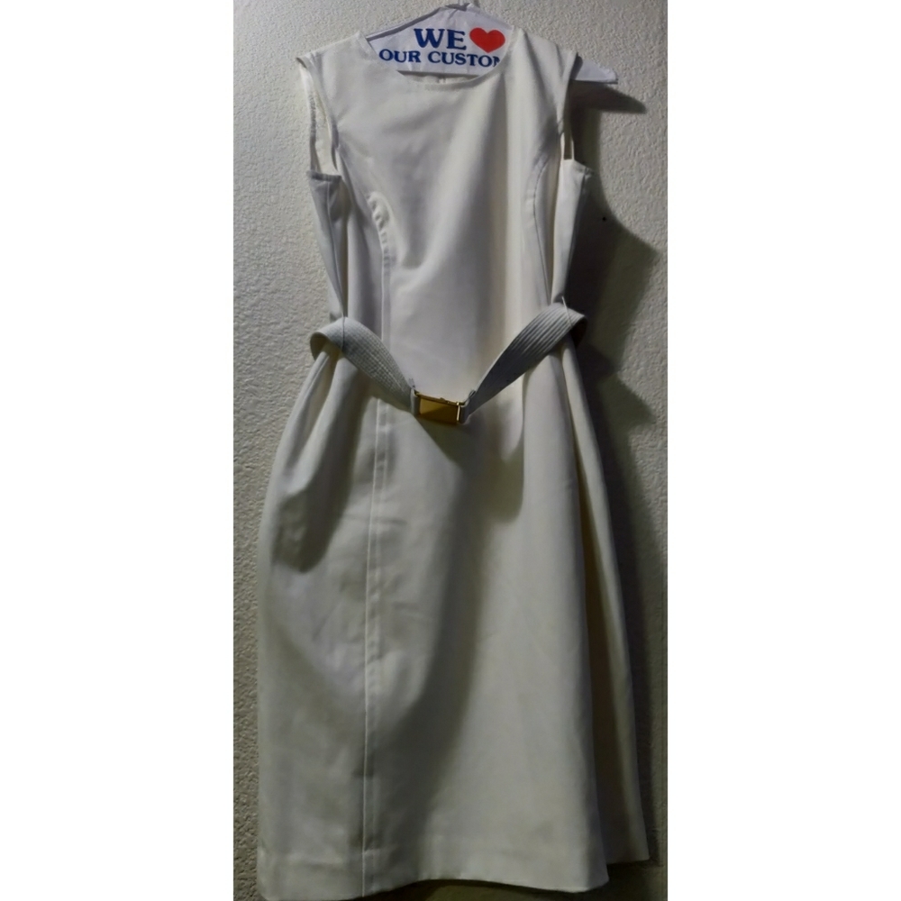 Calvin Klein White belted sleeveless dress 10